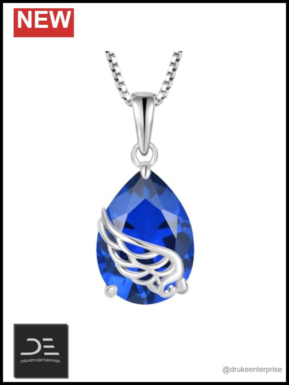 Angel Wing 925 Sterling Silver Pendant Necklace with Cubic Zirconia Teardrop